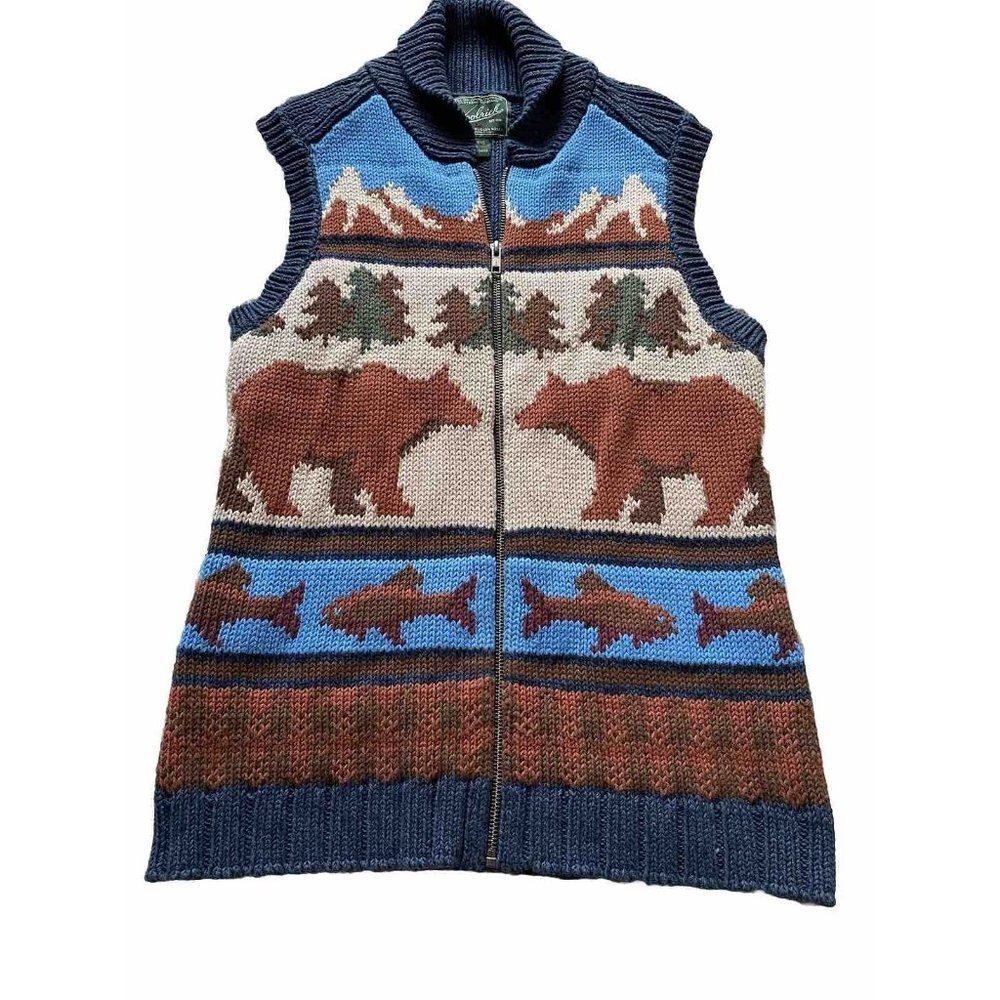 Woolrich Womens Zip Up Shawl Collar Sweater Yellowstone Here I Come Small Vest